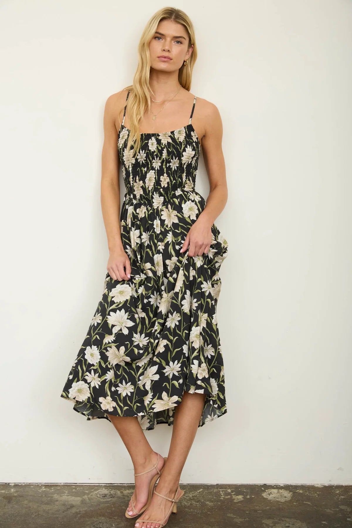 Midnight Garden Floral Midi Dress