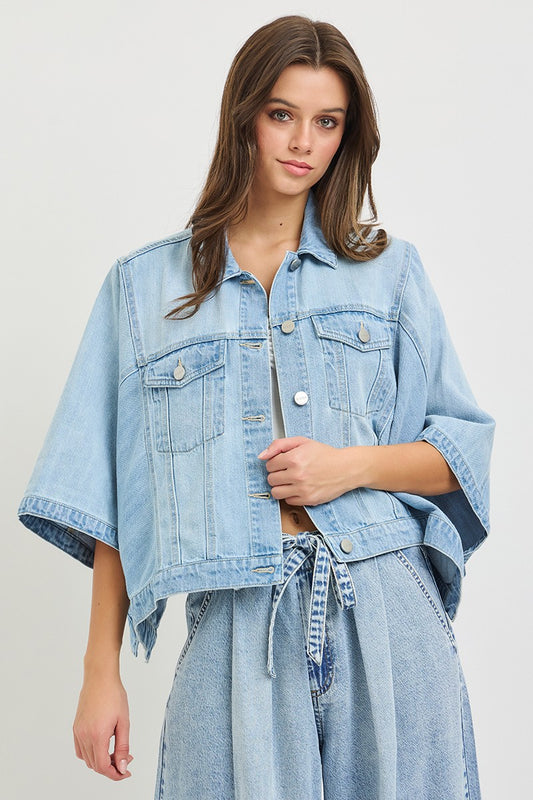 Flowy Square Denim Cape Jacket