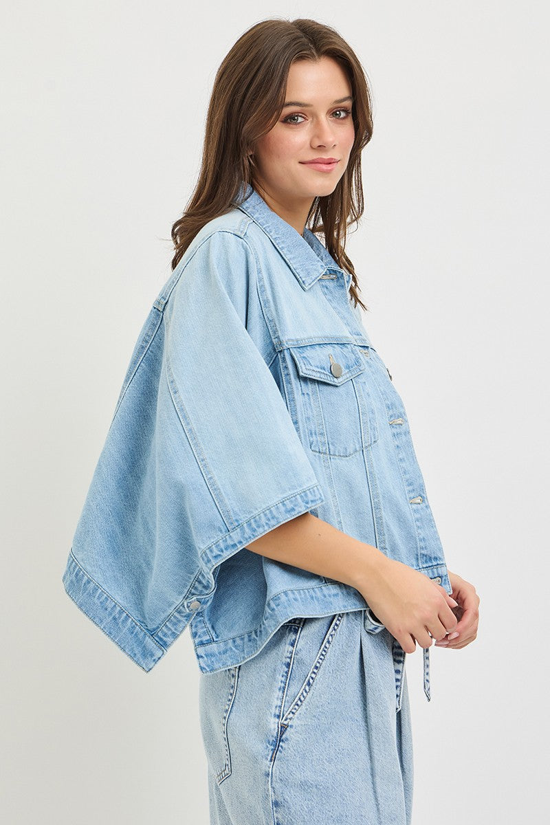 Flowy Square Denim Cape Jacket