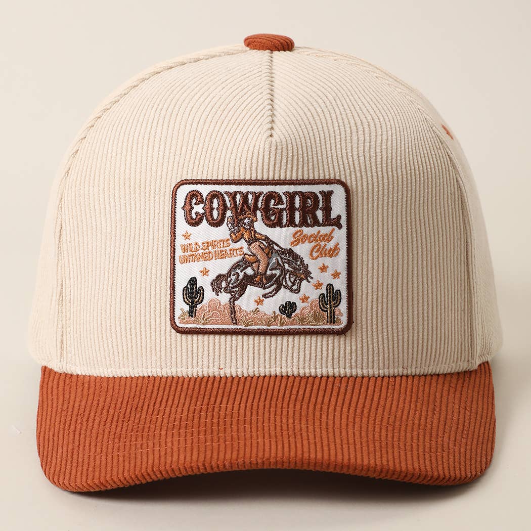 Cowgirl Rodeo Club Embroidered Corduroy Trucker Hat