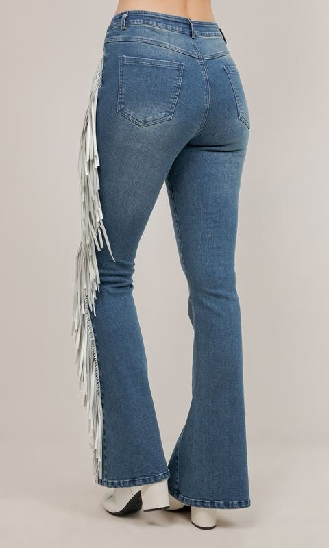 Contrast Side Fringe Denim Pants
