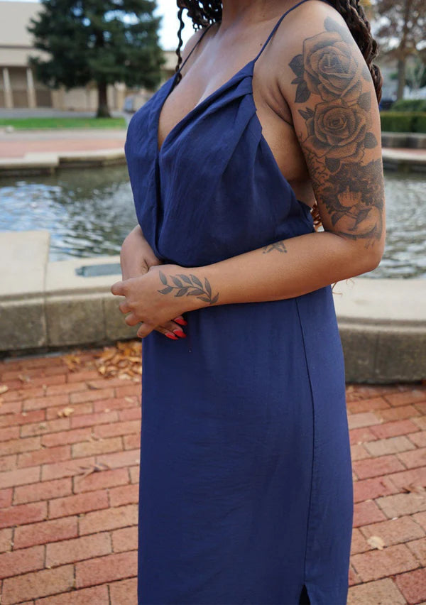Navy Wrap Backless Maxi Dress