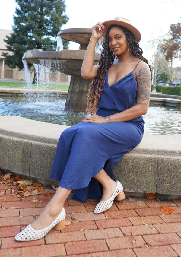 Navy Wrap Backless Maxi Dress