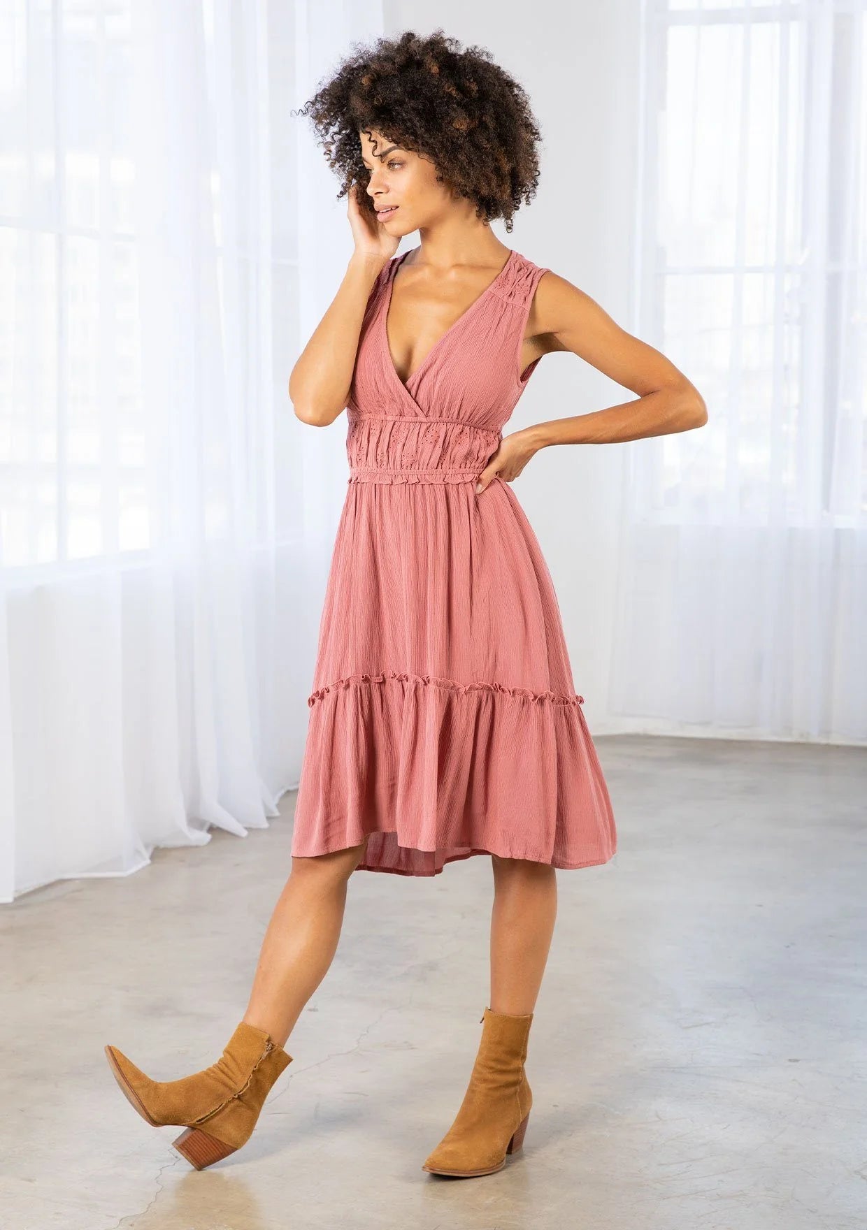 Eyelet Waist Midi Dress