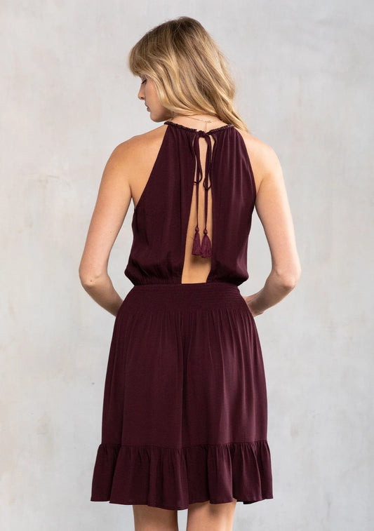 Eggplant Open-Back Halter Dress