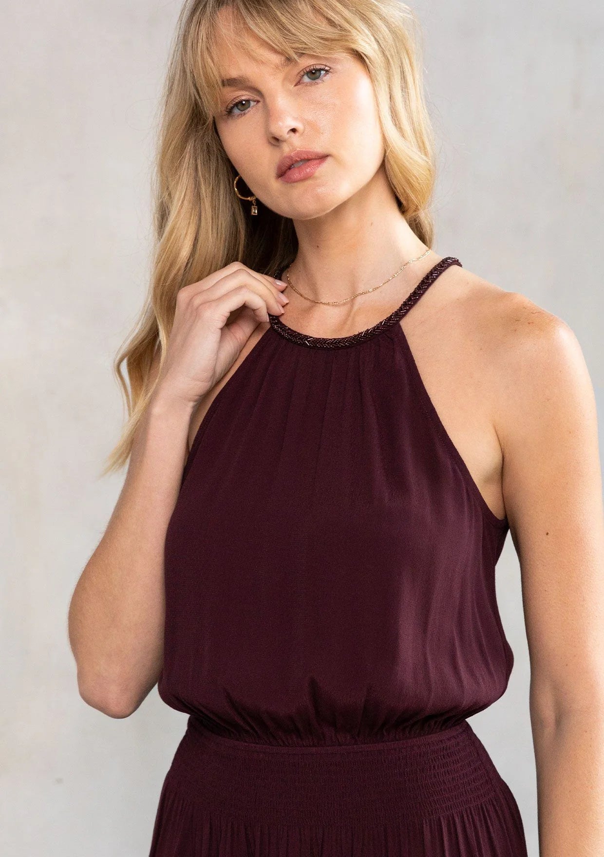 Eggplant Open-Back Halter Dress
