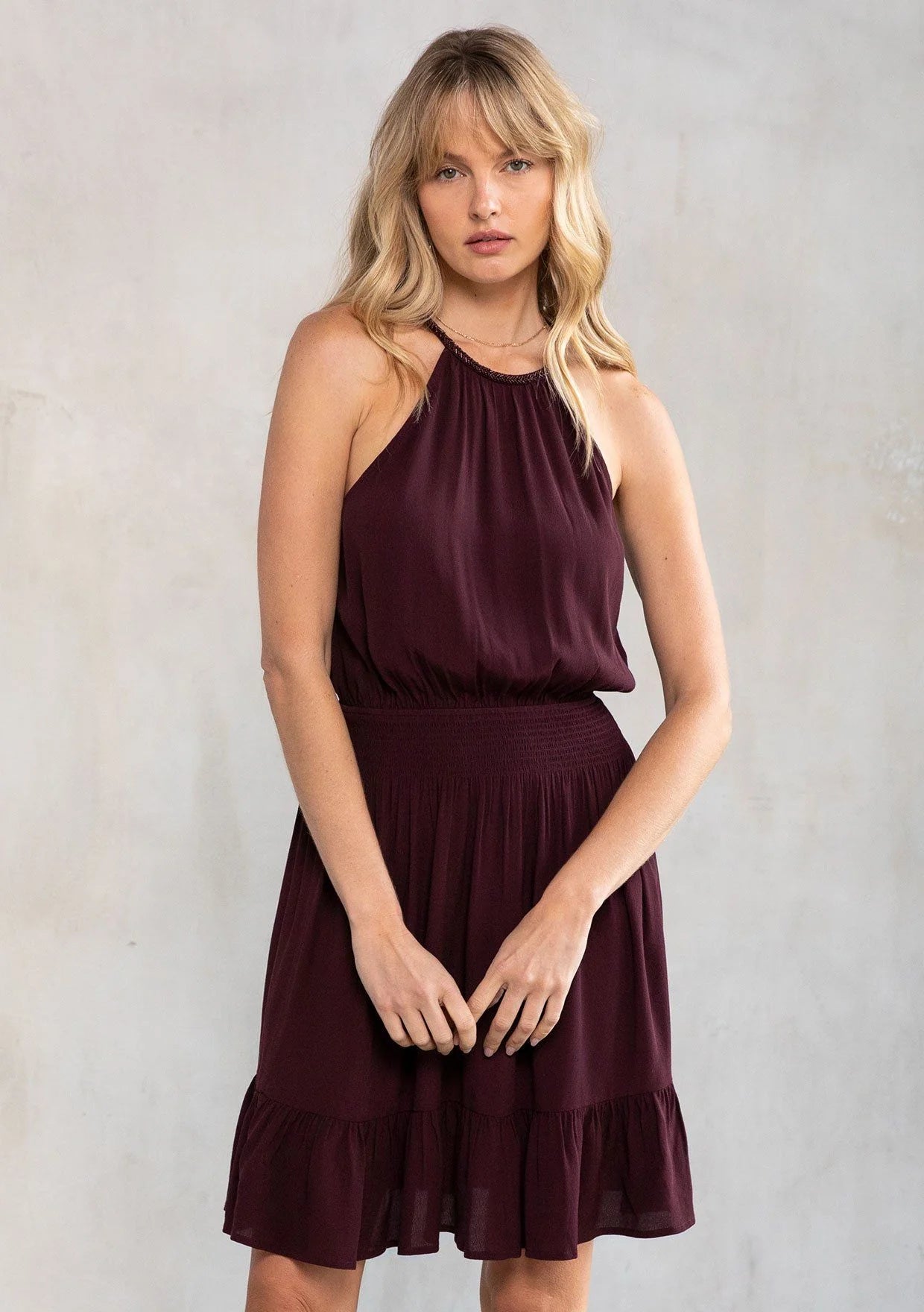 Eggplant Open-Back Halter Dress