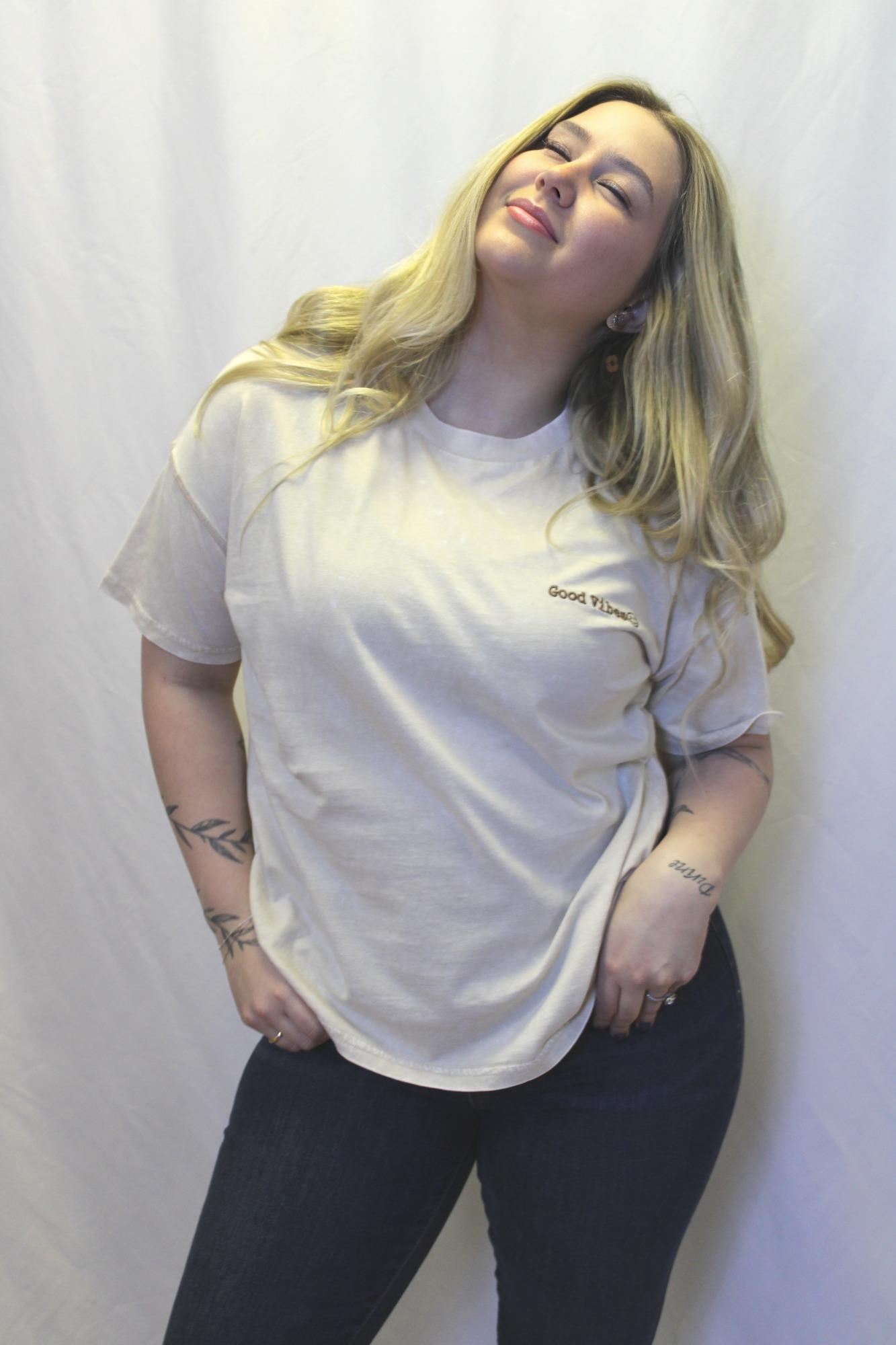 Good Vibes Washed Short Sleeve Knit T-Shirt