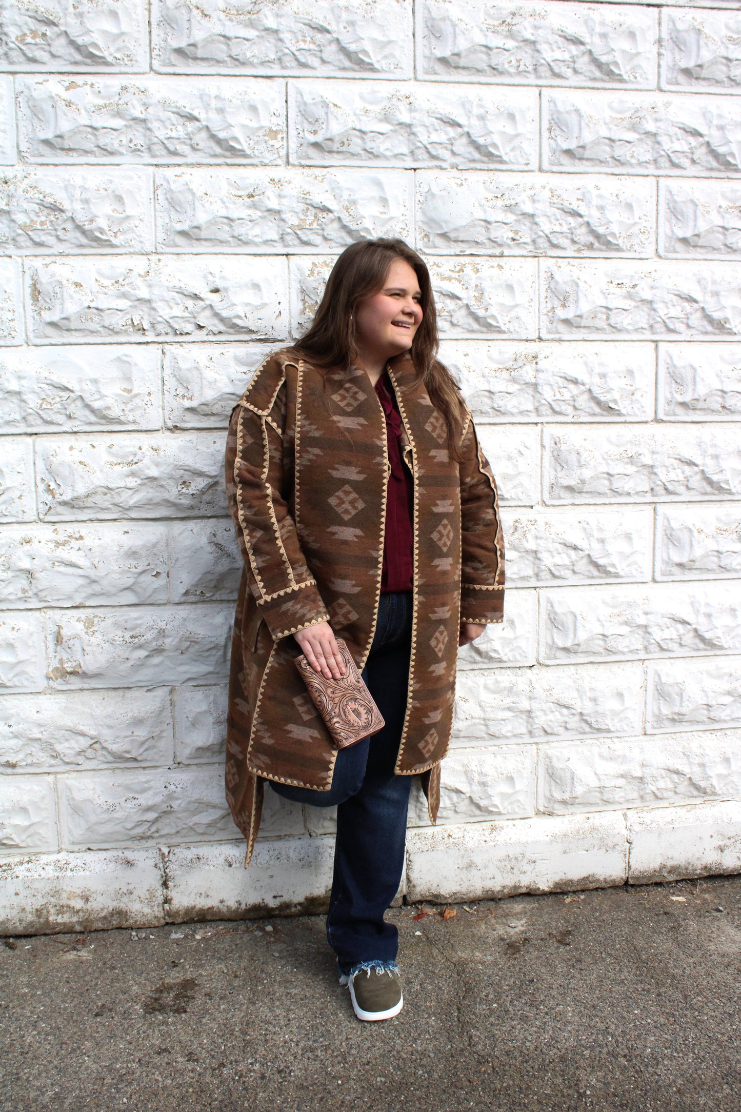 Miss Me Aztec Long Coat with Scarf