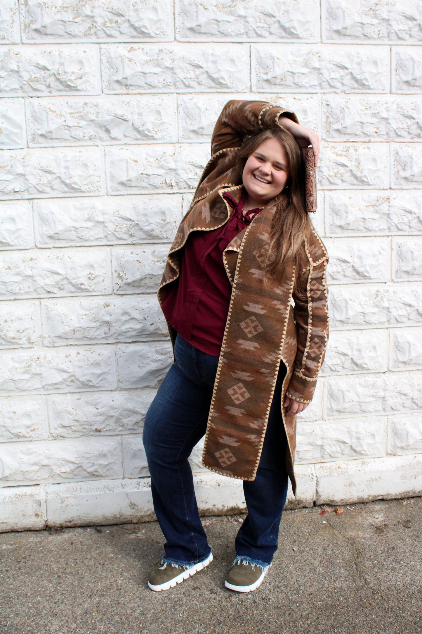 Miss Me Aztec Long Coat with Scarf