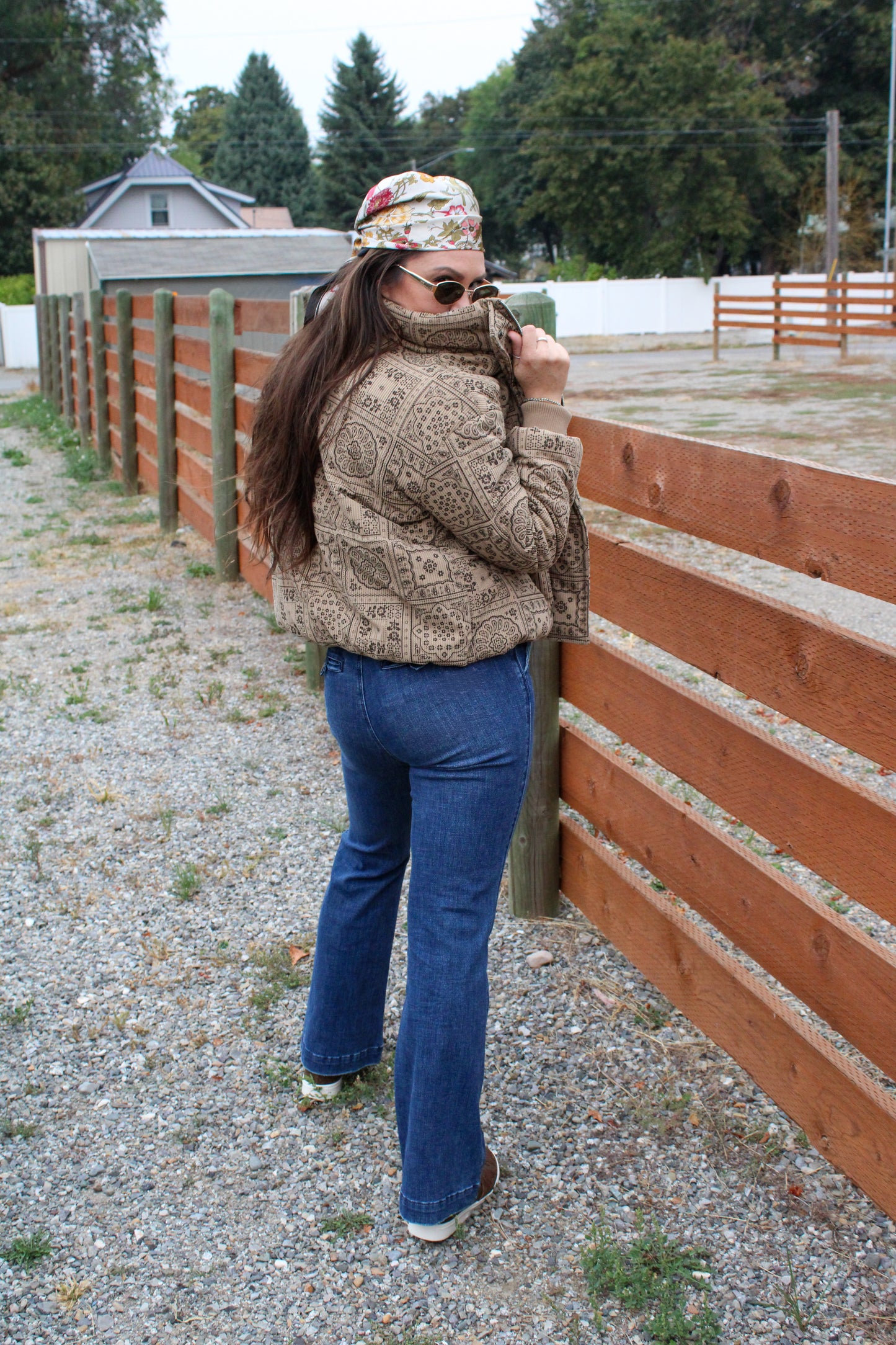 Paisley Printed Corduroy Texture Puffer Jacket