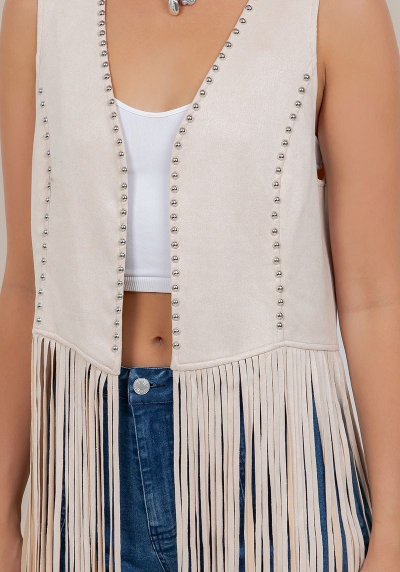 Studded Long Fringe Suede Vest