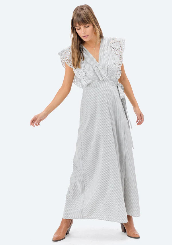 Striped Sleeveless Wrap Dress w/ Embroidery