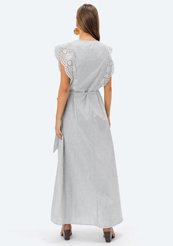 Striped Sleeveless Wrap Dress w/ Embroidery