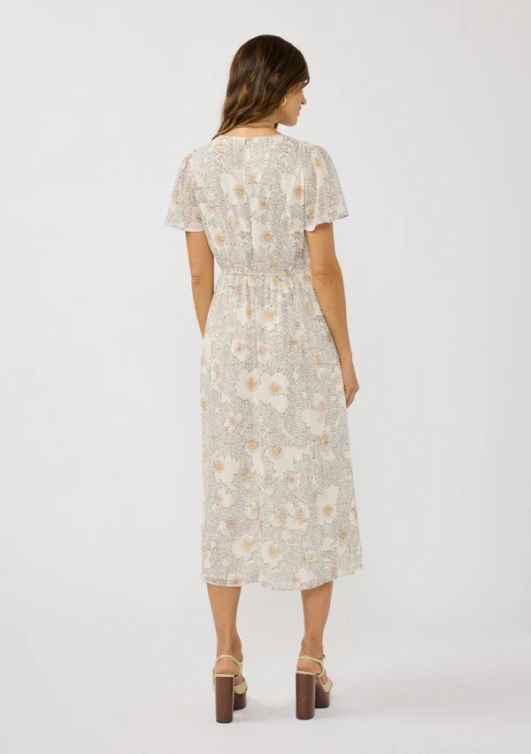 Short Flutter Sleeve V-Neck Midi Dress