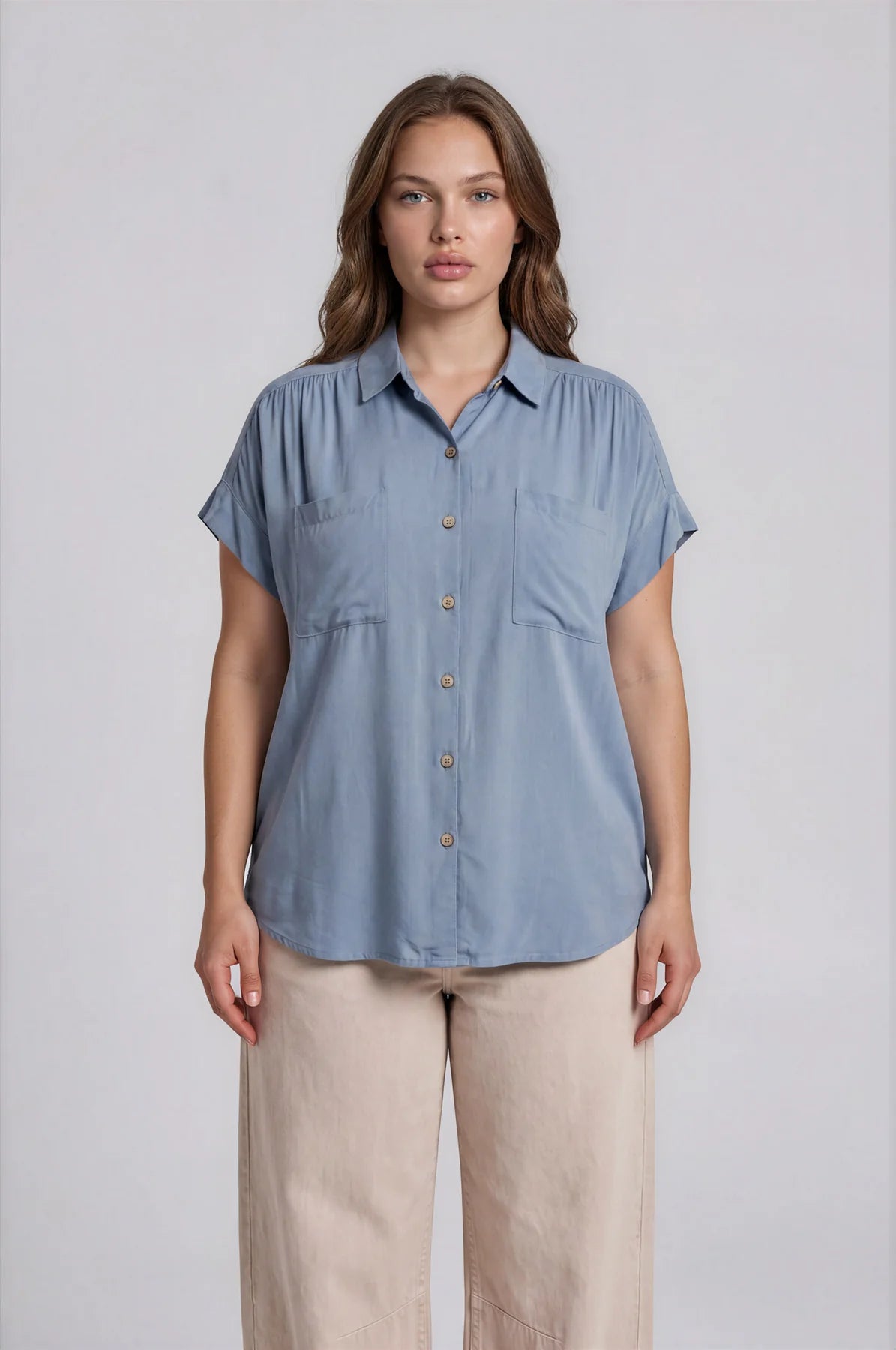 Plus Size Dusty Teal Button-Down Shirt