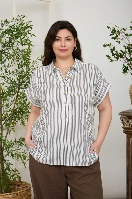 Easy Days Striped Button-Up Top Regular & Plus