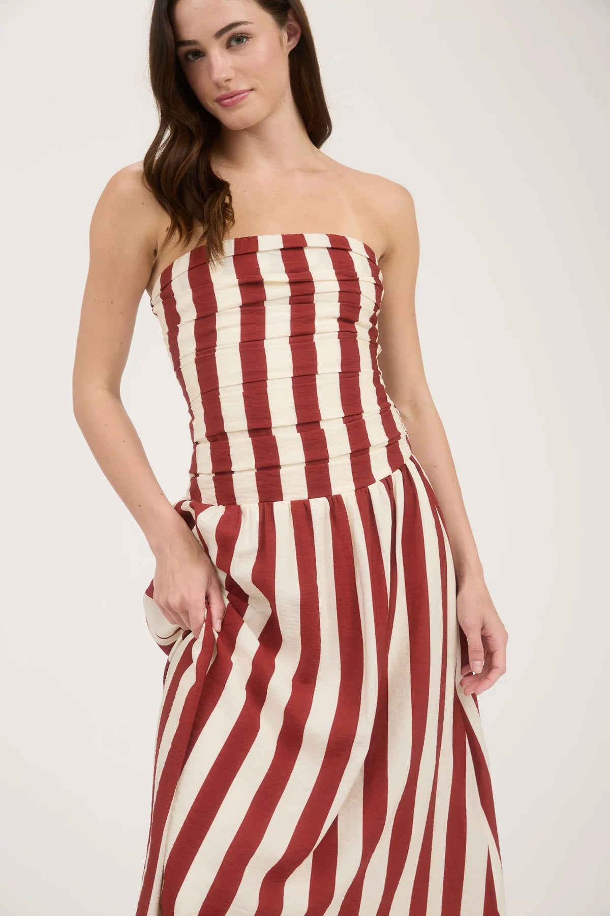 Stripe Strapless Midi Dress