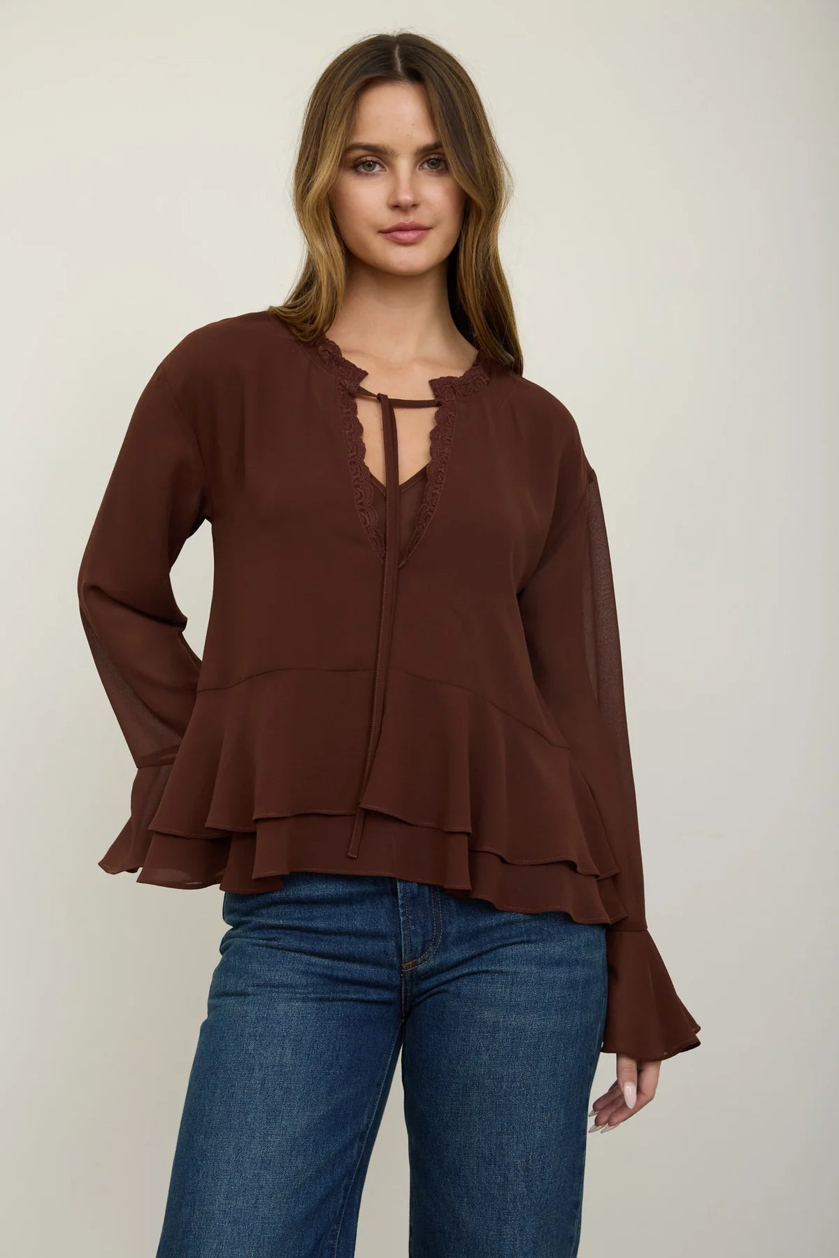 Chocolate Ruffle Romance Blouse