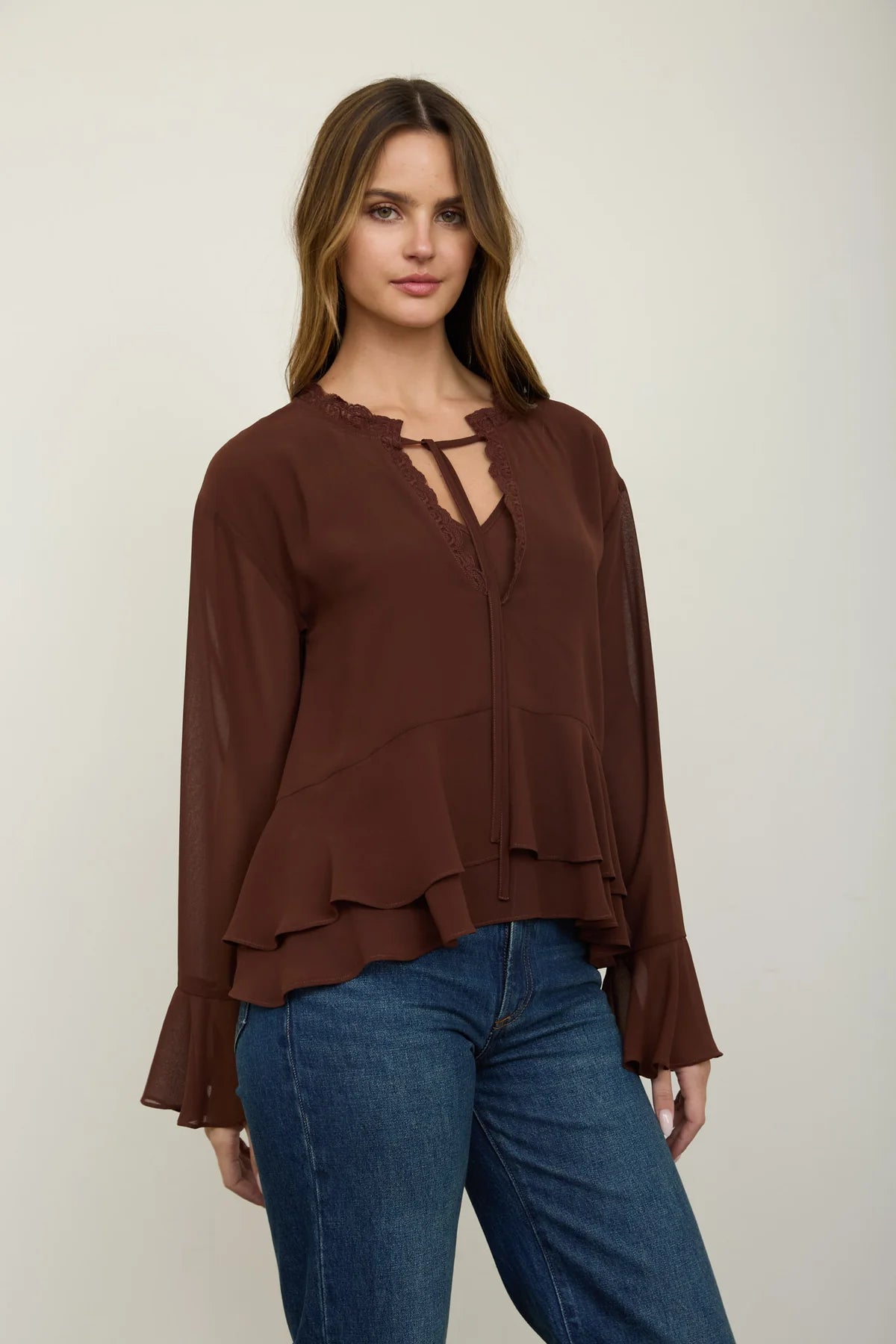 Chocolate Ruffle Romance Blouse