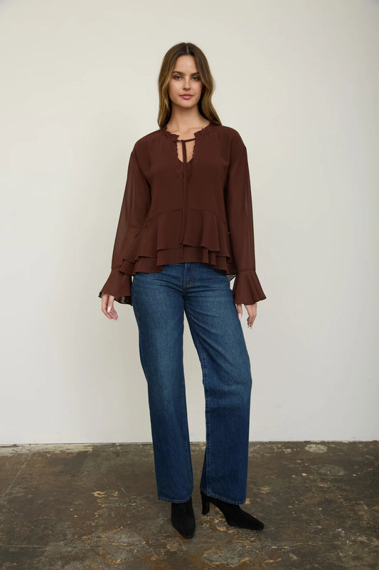 Chocolate Ruffle Romance Blouse