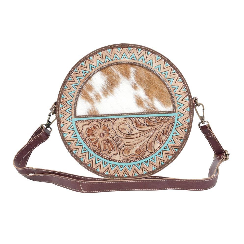 Turquoise Trails Tooled Round Crossbody Bag