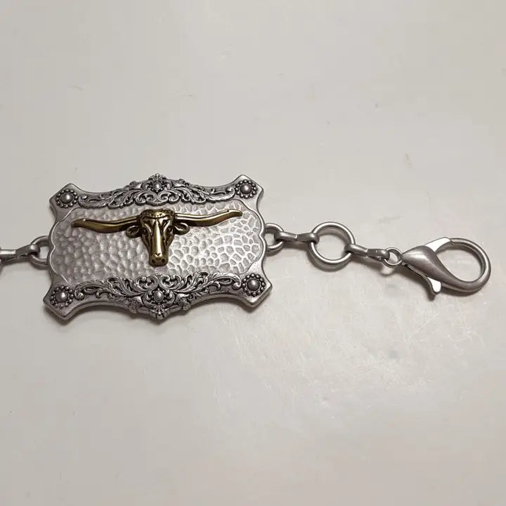 Western Long Horn Concho Metal Chain Silver
