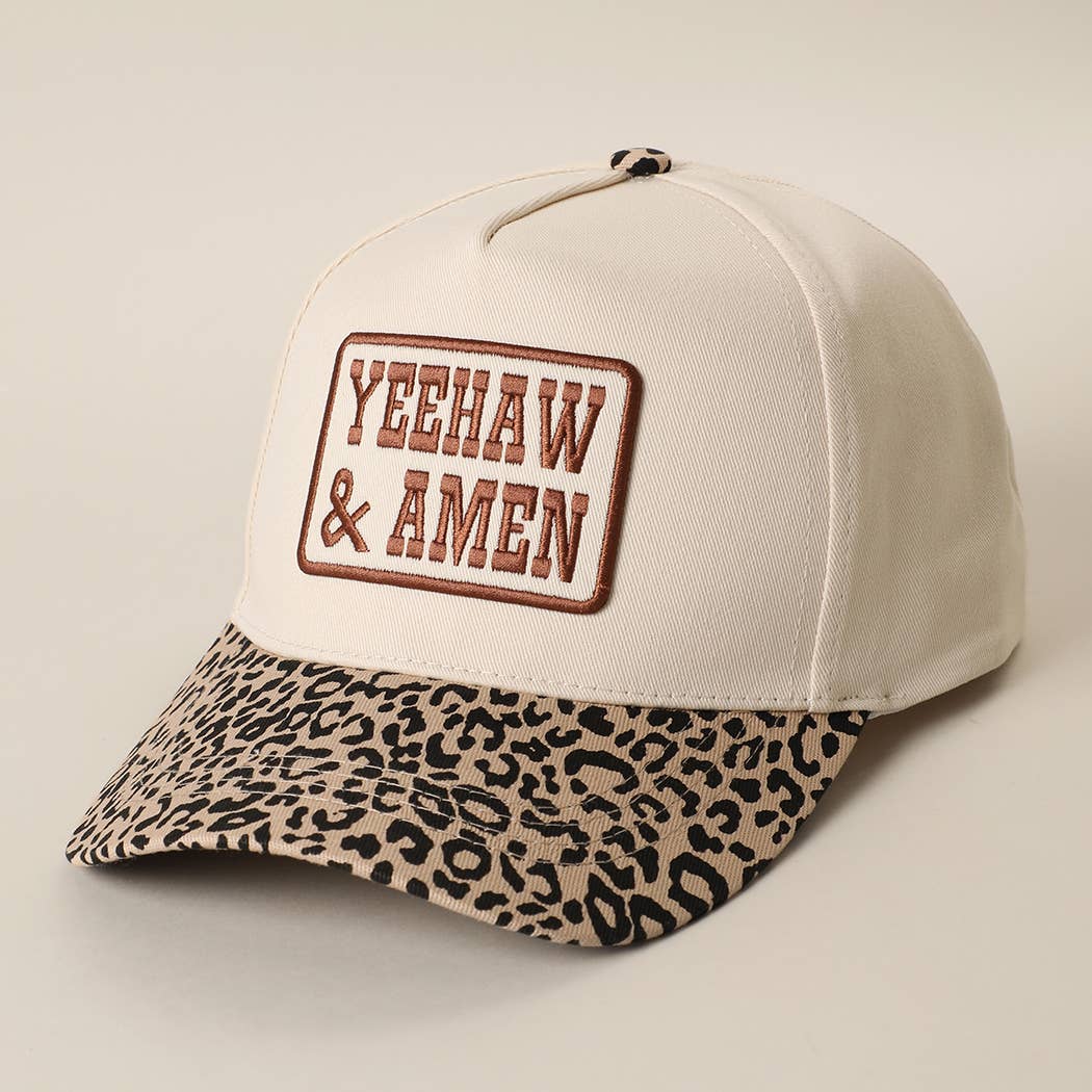 YEEHAW AND Embroidered Patch Leopard Print Brim Baseball Cap