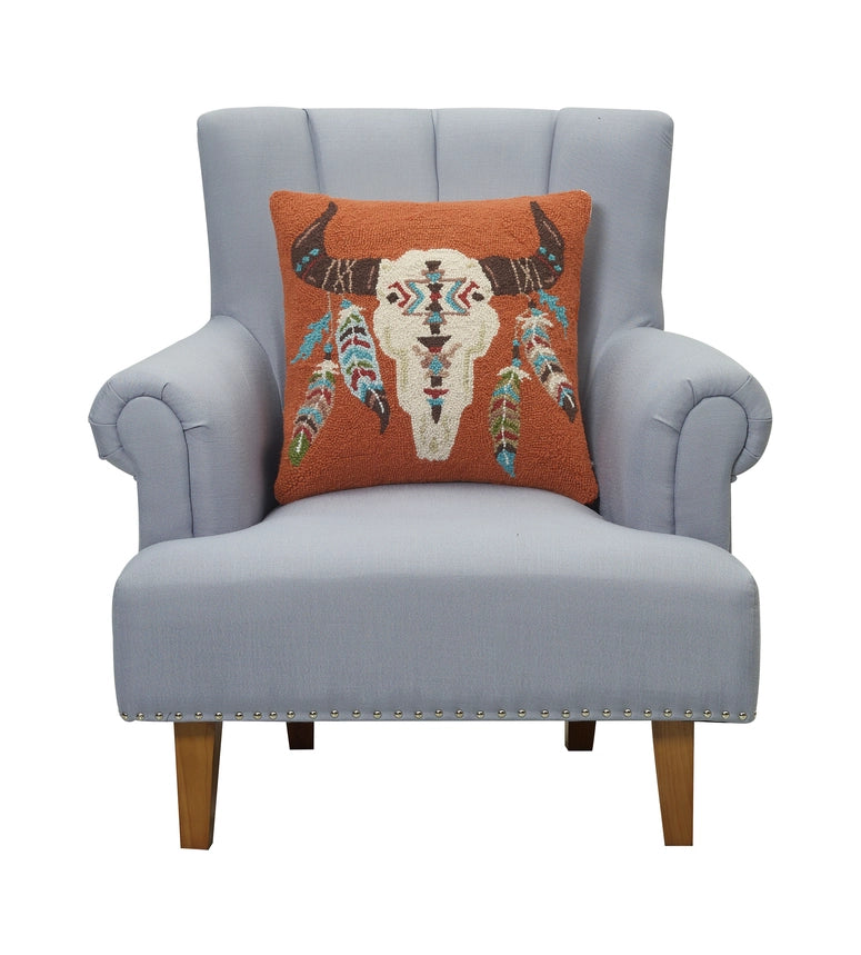 Desert Spirit Longhorn Hooked Pillow