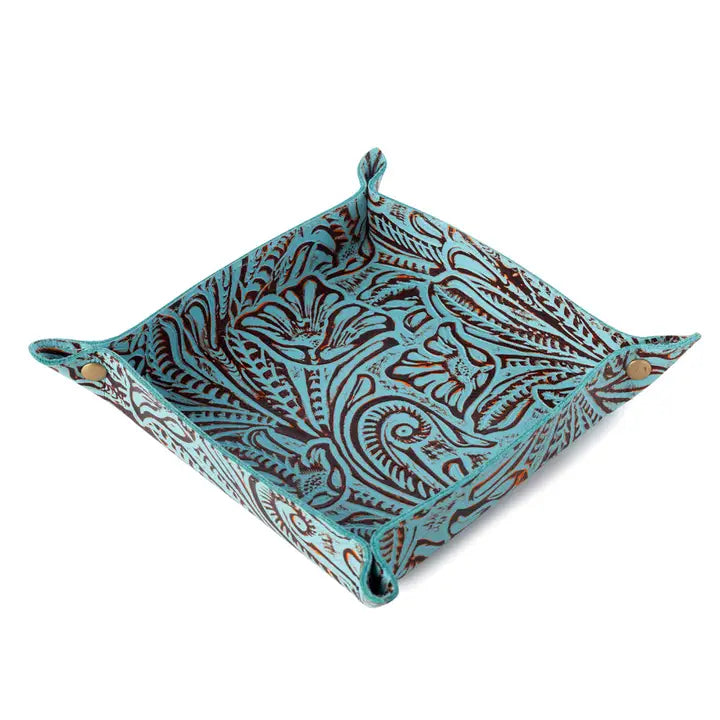 Copper Wind Leather Tray in Aqua