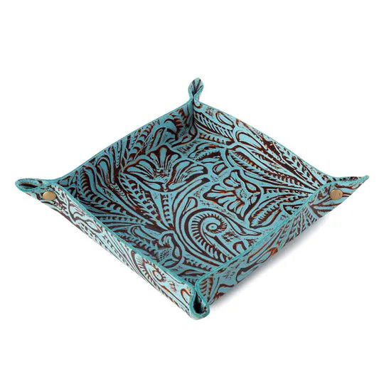 Copper Wind Leather Tray in Aqua