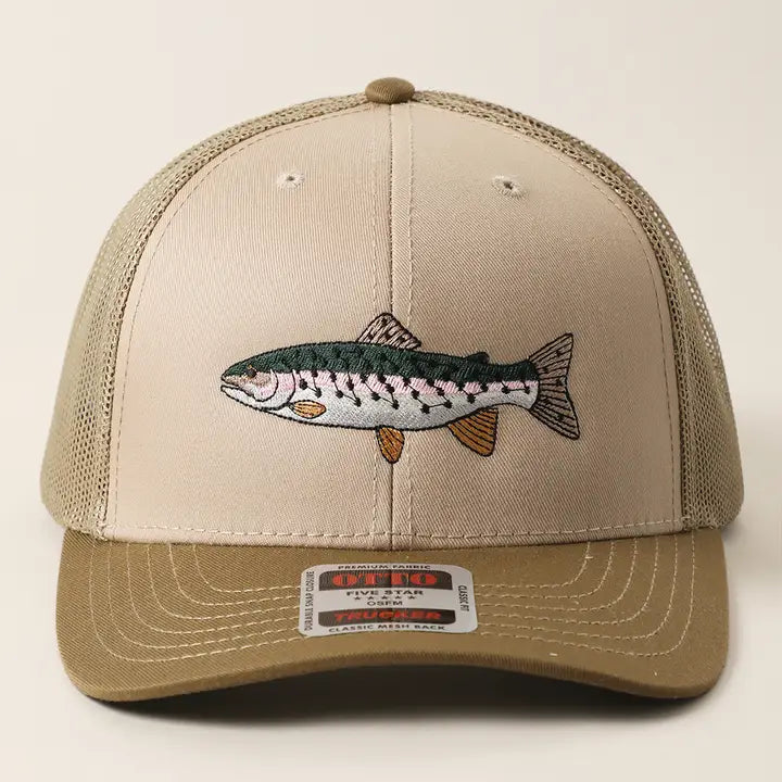 Rainbow Trout Fish Embroidered Mesh Back Trucker Hat