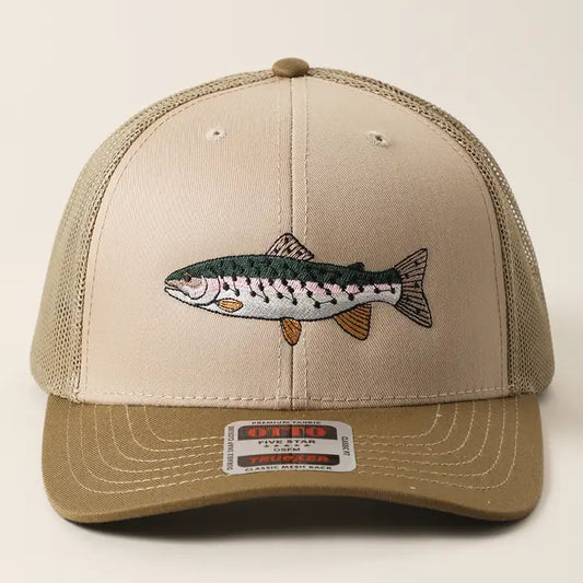Rainbow Trout Fish Embroidered Mesh Back Trucker Hat