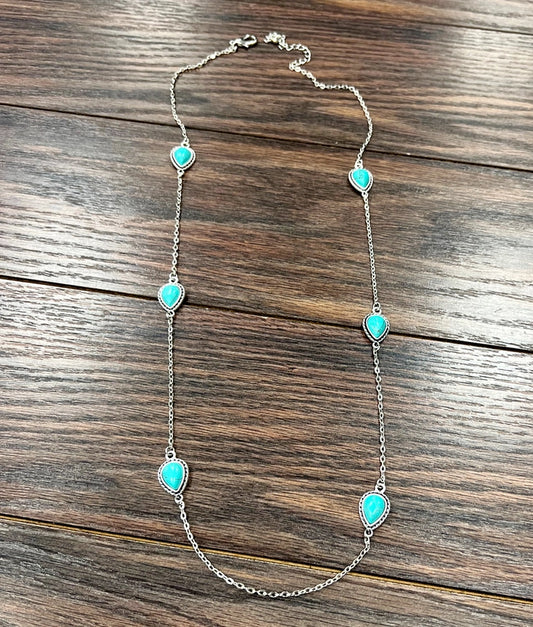 Turquoise Teardrop Station Necklace