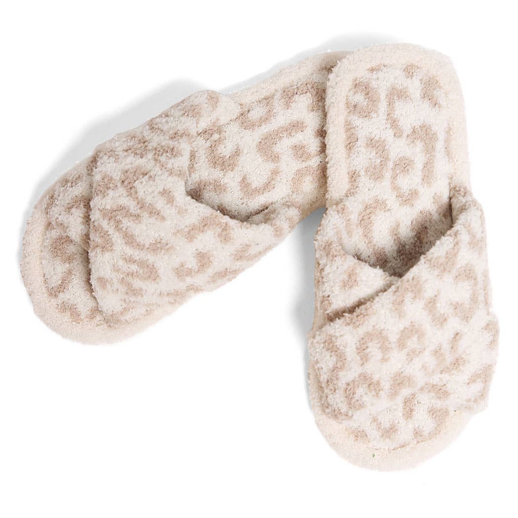 Leopard Print Fuzzy Cross-Strap Slipper
