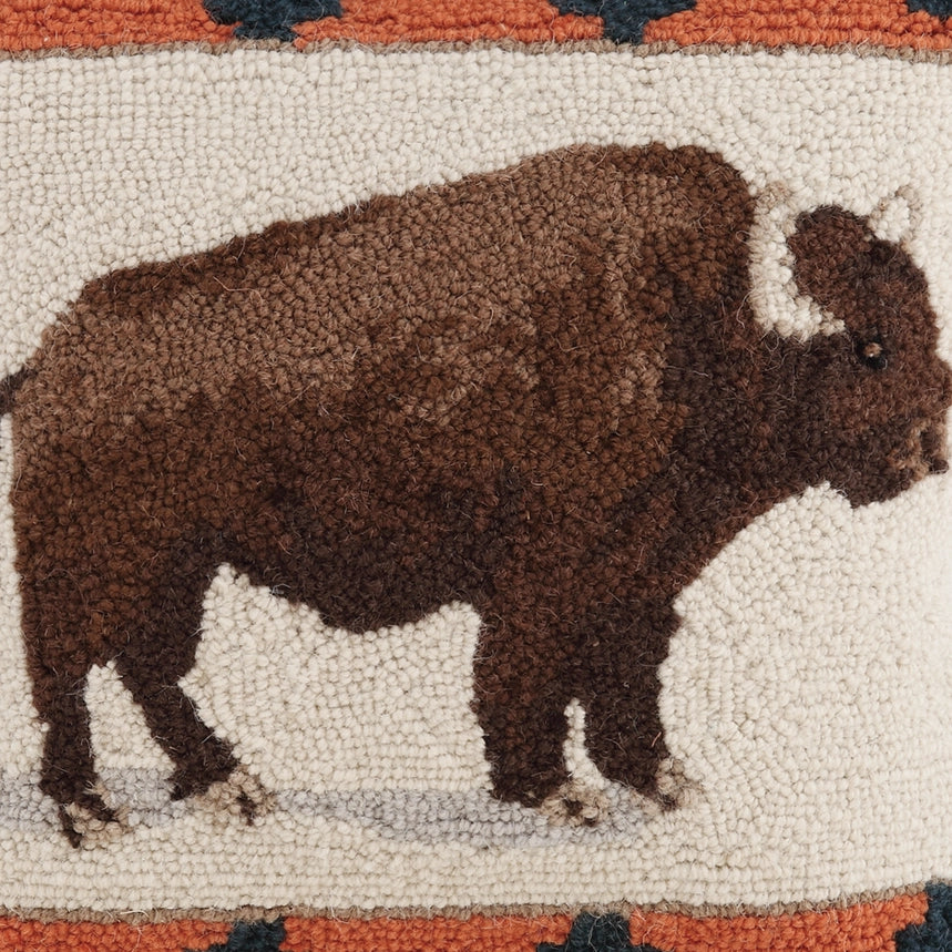 Buffalo Trails Hooked Pillow