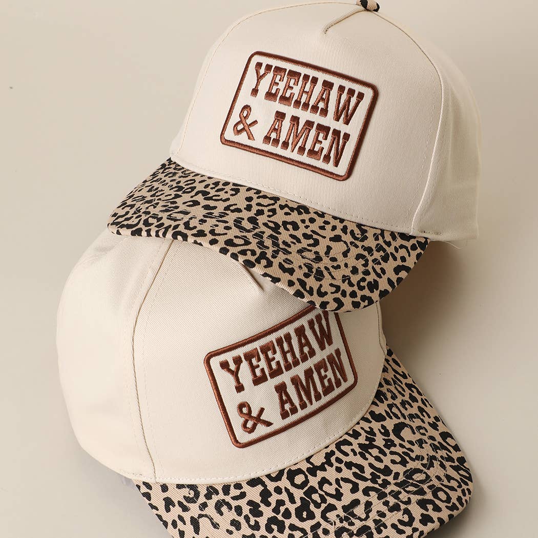 YEEHAW AND Embroidered Patch Leopard Print Brim Baseball Cap