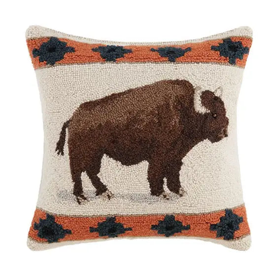 Buffalo Trails Hooked Pillow
