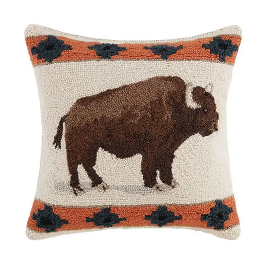 Buffalo Trails Hooked Pillow