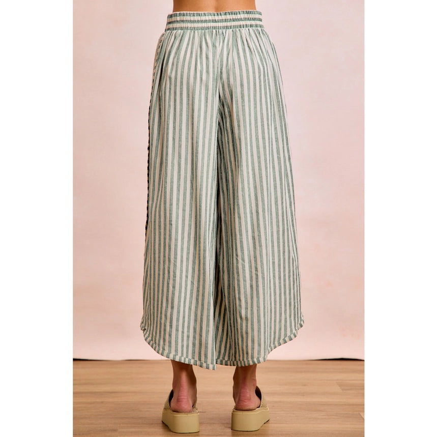 Eucalyptus Stripe Eyelet Wide-Leg Pants