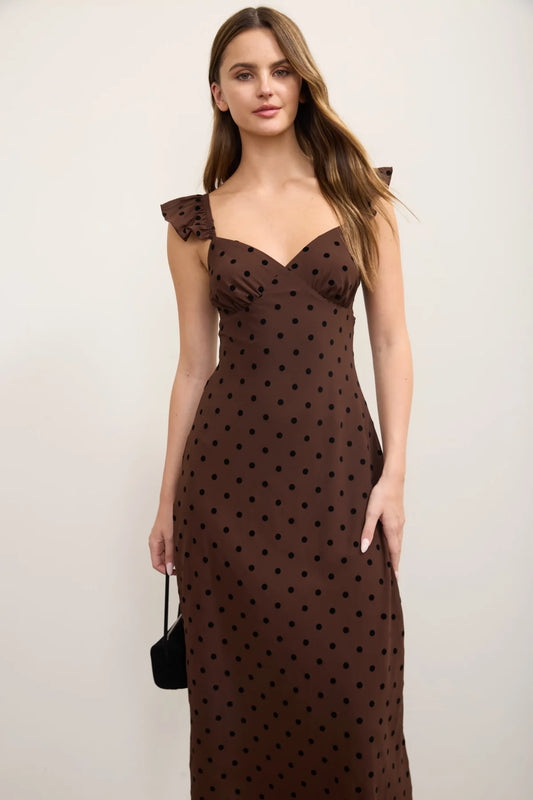 Espresso Charm Polka Dot Midi Dress