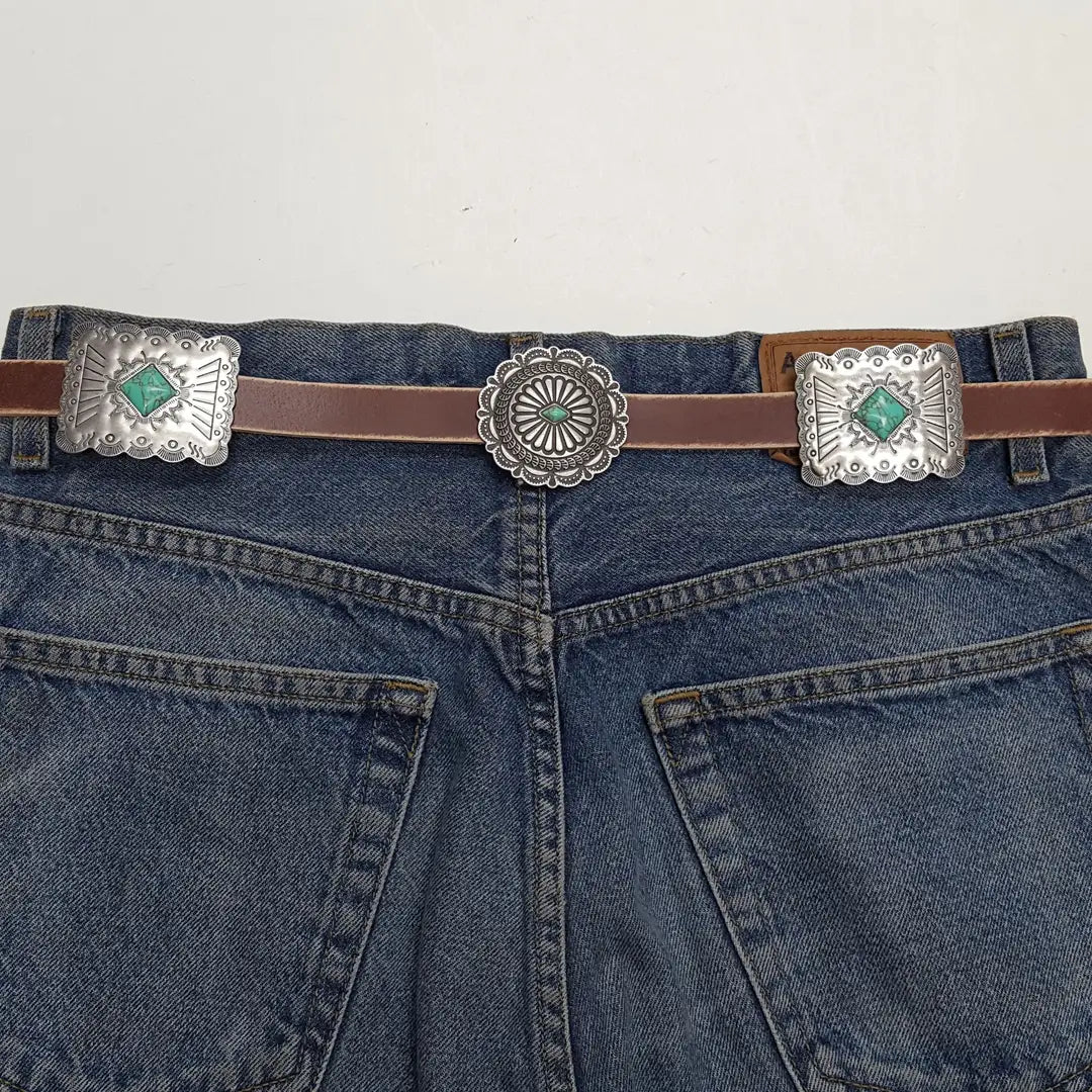 Western Concho Belt with Turquoise Accents – Brown