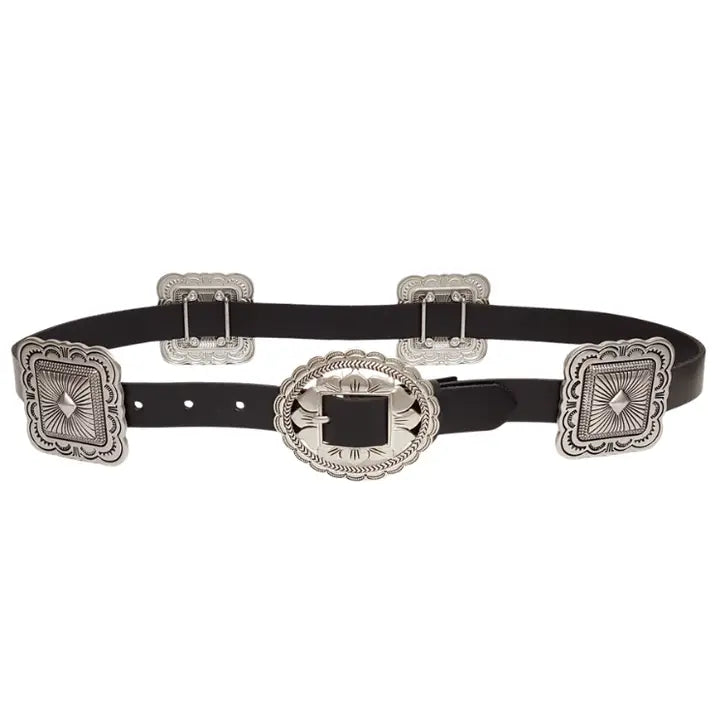 Genuine Leather W. Silver-Tone Concho Belt