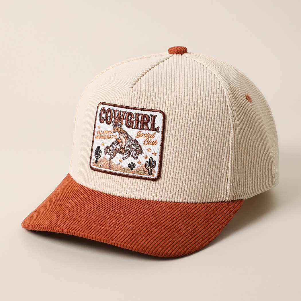 Cowgirl Rodeo Club Embroidered Corduroy Trucker Hat