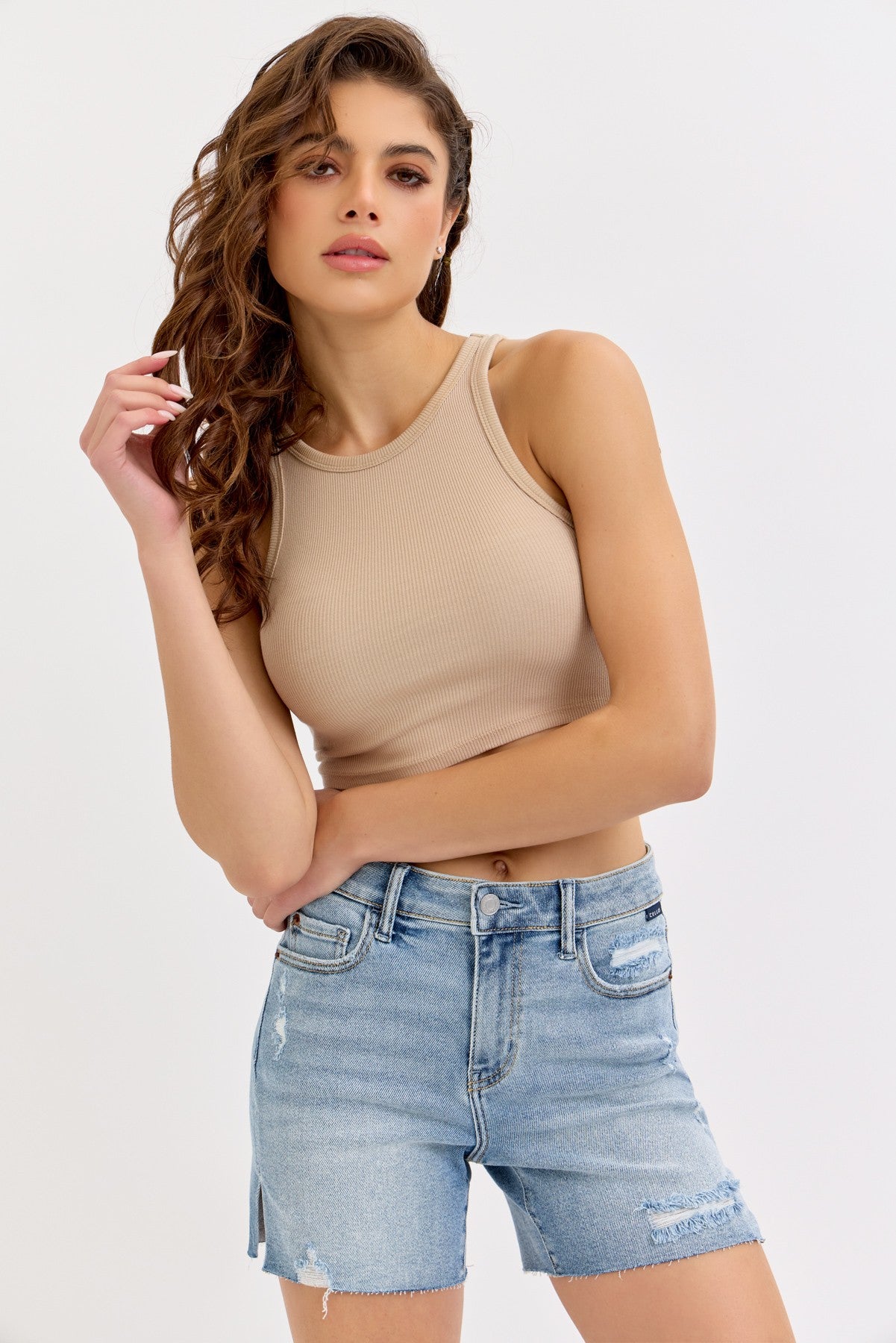 Cello High-Rise Distressed Denim Shorts