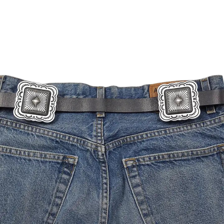 Genuine Leather W. Silver-Tone Concho Belt