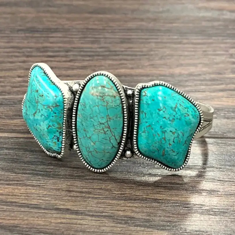 Three Stone Turquoise Statement Bracelet