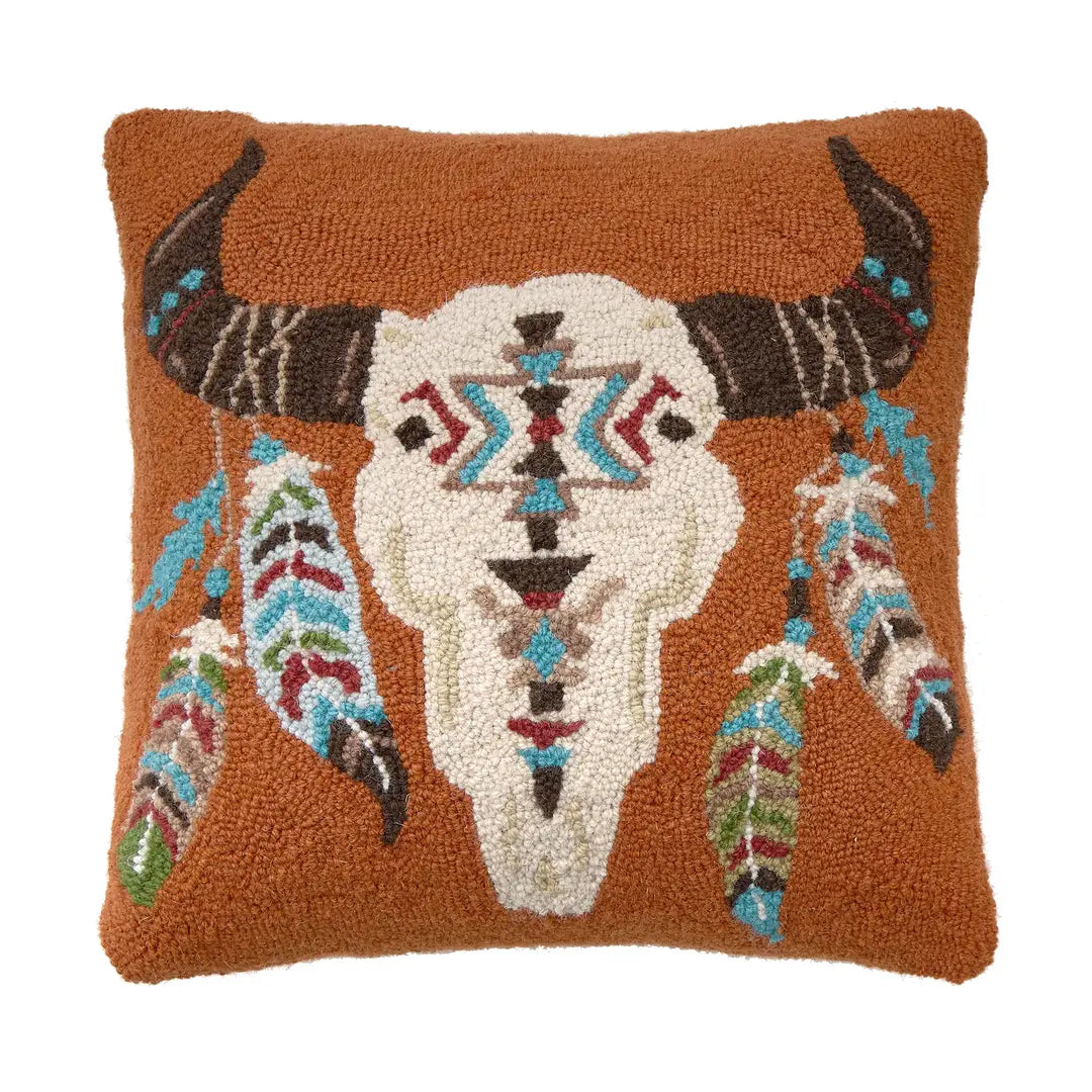 Desert Spirit Longhorn Hooked Pillow