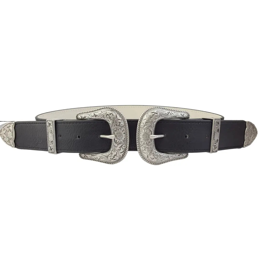 Double Buckle Western Belt – Black