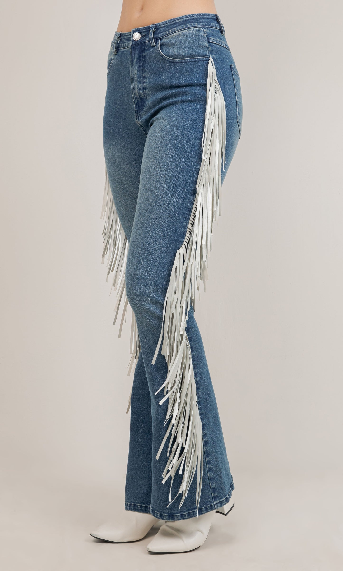 Contrast Side Fringe Denim Pants